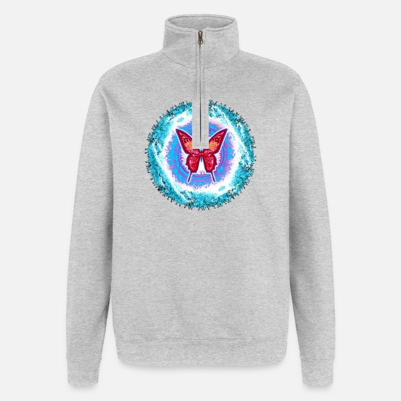 Leuchtender Schmetterling mit geistigem Muster - Quarter-Zip-Sweatshirt - Grau meliert