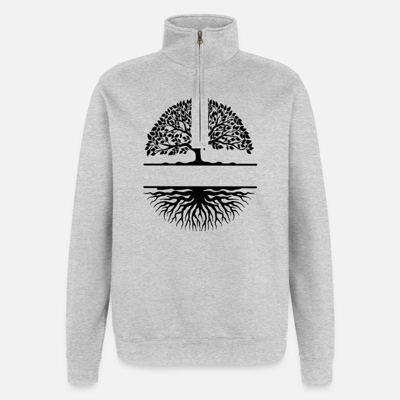 Baum mit Wurzeln Banner - Quarter-Zip-Sweatshirt - Grau meliert