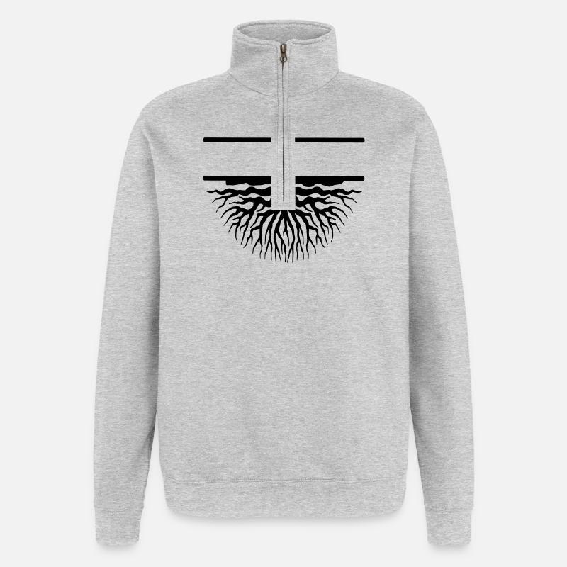 Baumwurzeln - Quarter-Zip-Sweatshirt - Grau meliert