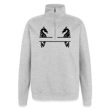 Viking Deux Dragons - Sweat à zip 1/4 - gris chiné - Devant - AI Model Female 172 light (172cm) & AI Model Male 178 dark (178cm)