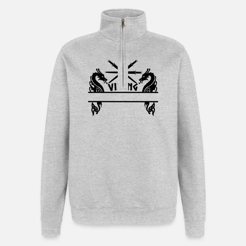 Viking Trois épées Deux dragons Viking - Sweat à zip 1/4 - gris chiné