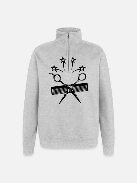 Star ciseaux peigne coiffeur - Sweat à zip 1/4 - gris chiné