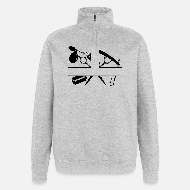 Bannière de texte d’attributs de coiffeurs - Sweat à zip 1/4 - gris chiné