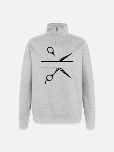 Texte bannière logo coiffeur, ciseaux - Sweat à zip 1/4 - gris chiné