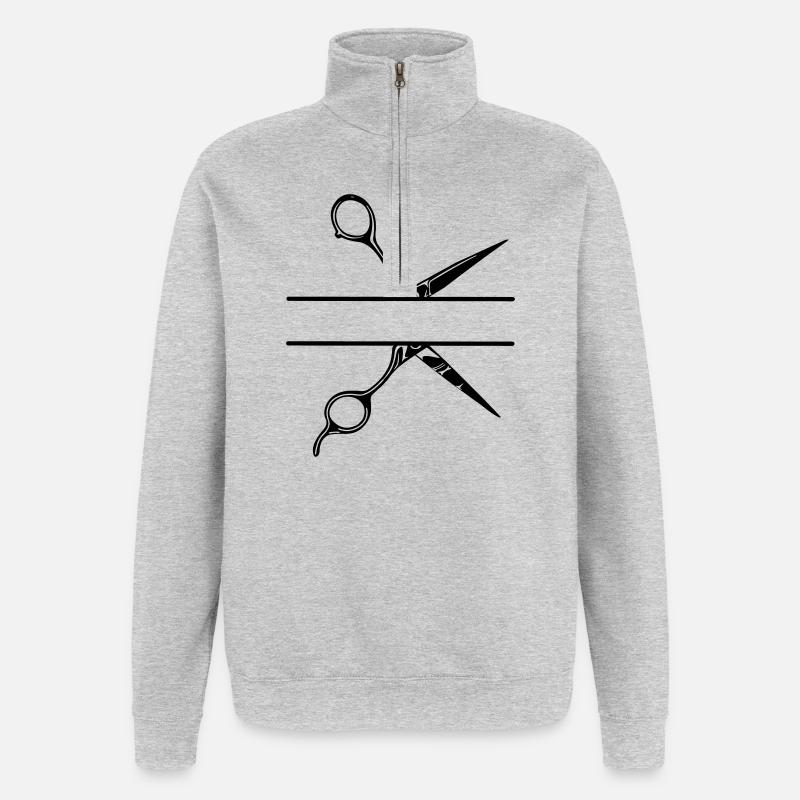 Texte bannière logo coiffeur, ciseaux - Sweat à zip 1/4 - gris chiné