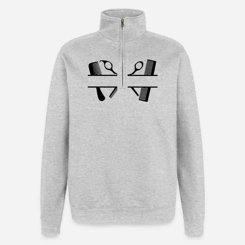 Zwei Kämme und Scheren Textbanner - Quarter-Zip-Sweatshirt - Grau meliert