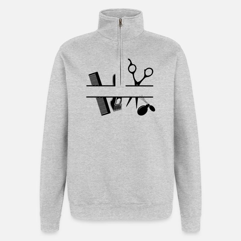 Bannière de texte d’attributs de coiffeurs - Sweat à zip 1/4 - gris chiné