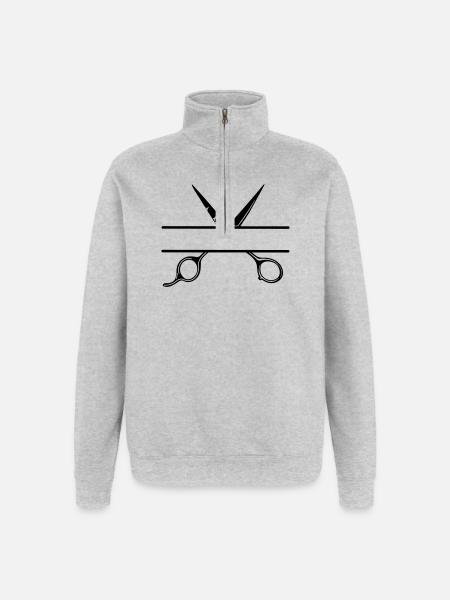 Texte bannière logo coiffeur ouvrir ciseaux - Sweat à zip 1/4 - gris chiné