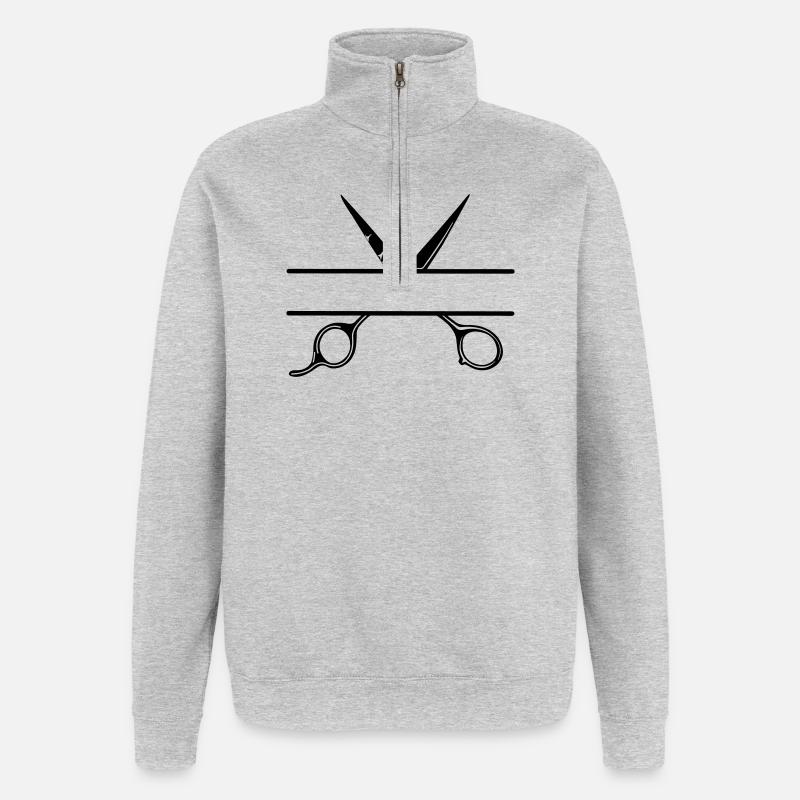 Texte bannière logo coiffeur ouvrir ciseaux - Sweat à zip 1/4 - gris chiné