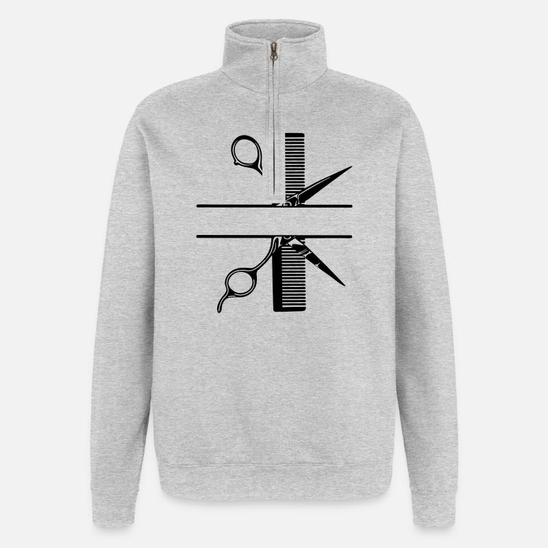 Schere mit Kammtextbanner - Quarter-Zip-Sweatshirt - Grau meliert