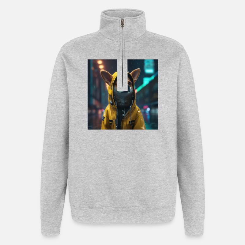 Chien humain - Sweat à zip 1/4 - gris chiné