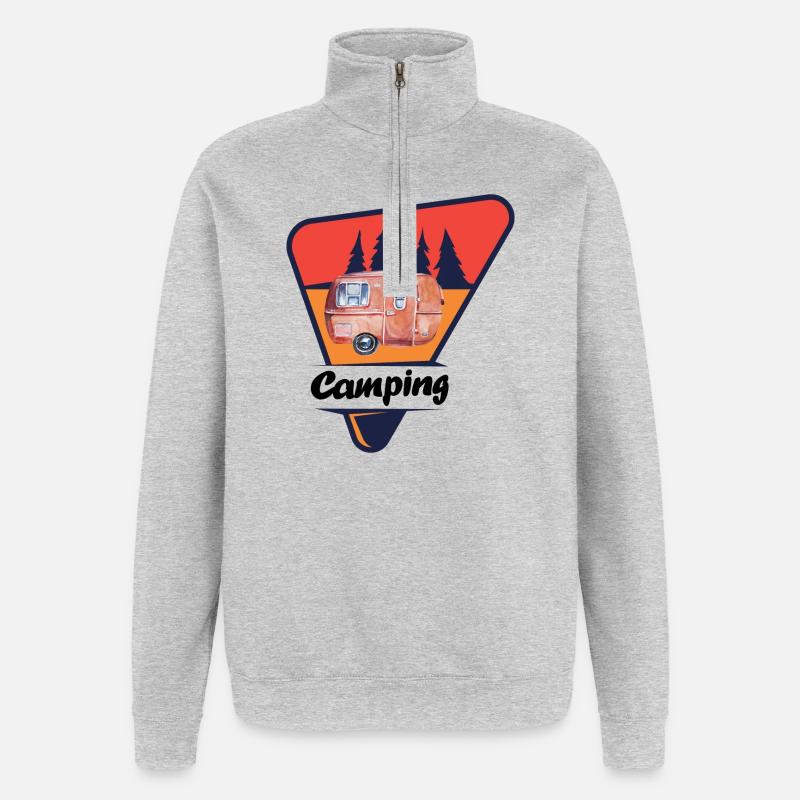 Caravane rétro en forêt - Sweat à zip 1/4 - gris chiné