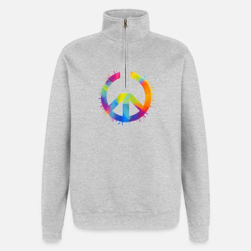 Regenbogen Peace - Quarter-Zip-Sweatshirt - Grau meliert