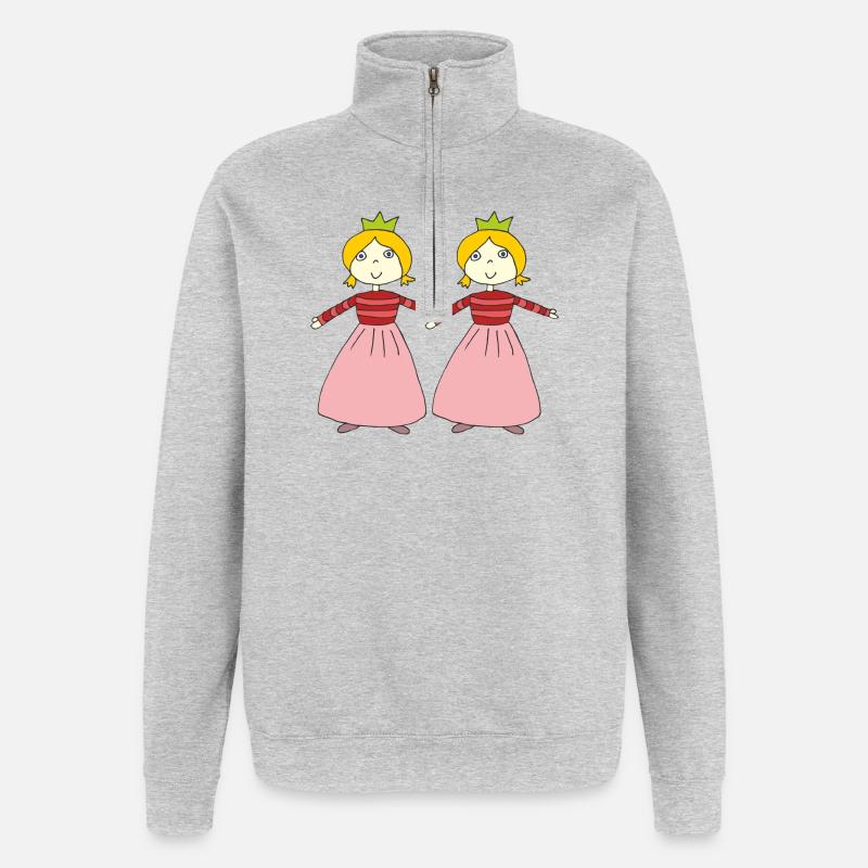 Petite princesse double - Sweat à zip 1/4 - gris chiné
