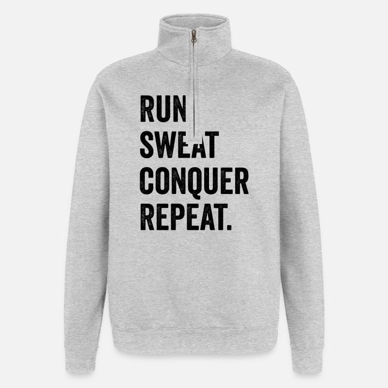 Run. Sweat. Conquer. Repeat. - Quarter-Zip Sweatshirt - heather grey