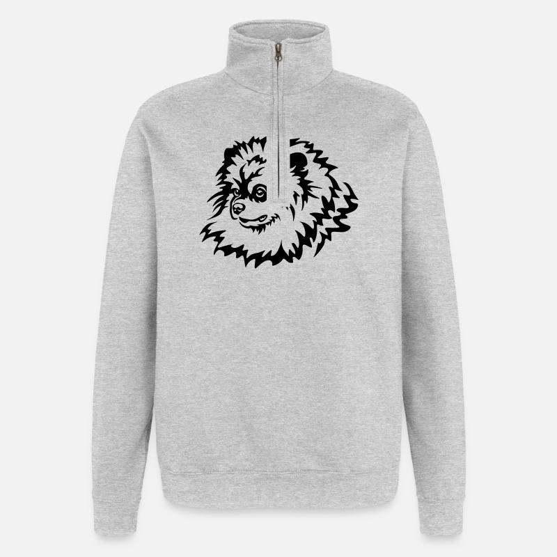 Tête de Spitz miniature - Sweat à zip 1/4 - gris chiné