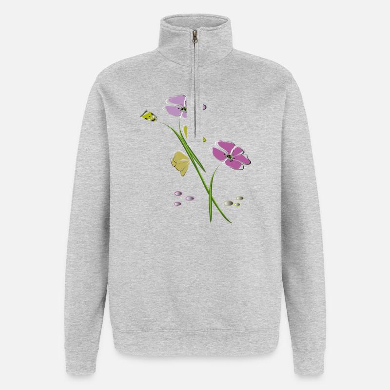 Blumen, Fleurs - Sweat à zip 1/4 - gris chiné