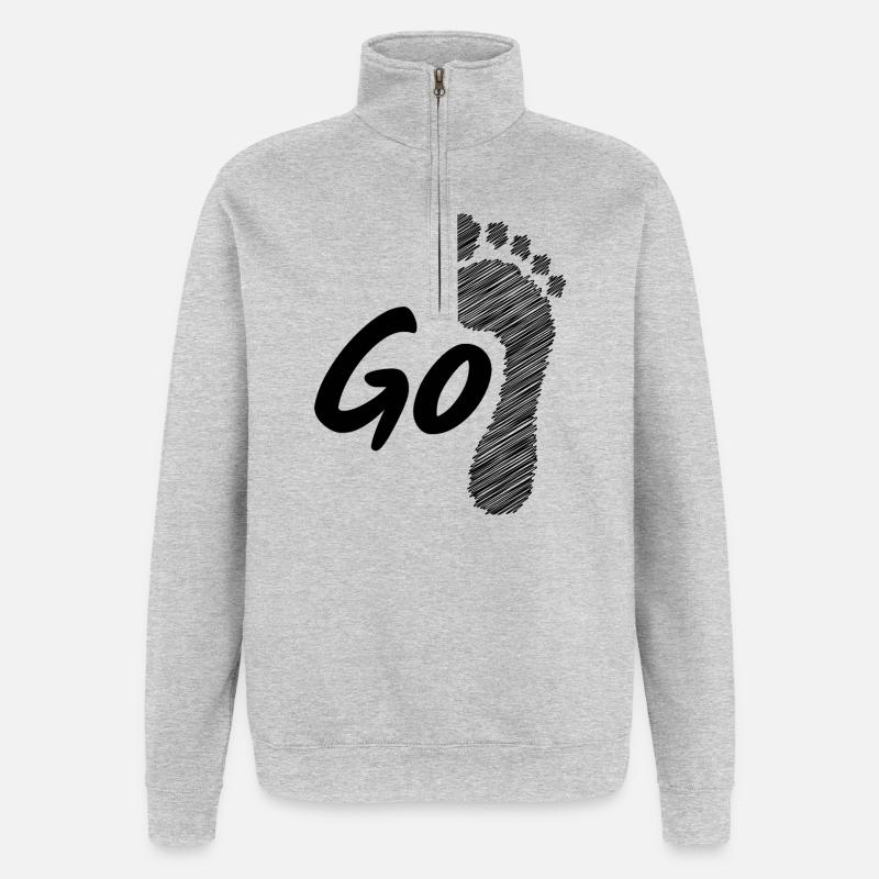 Go barefoot - gehe barfuß - Quarter-Zip-Sweatshirt - Grau meliert