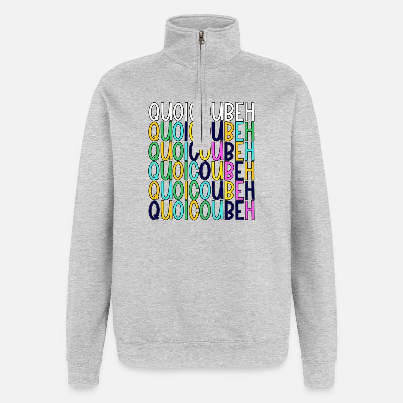 QuoiCouBeH Arc-en-Ciel en Grille - Sweat à zip 1/4 - gris chiné
