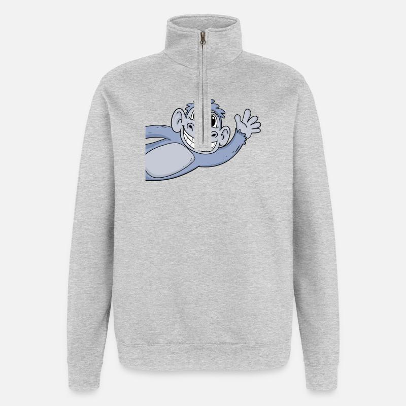 Salutation des singes - Sweat à zip 1/4 - gris chiné