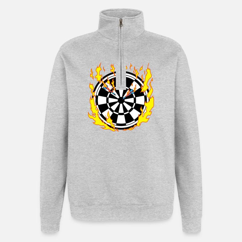 Dartboard in Flames - Dart Player - Quarter-Zip Sweatshirt - heather grey