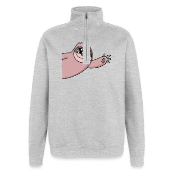 Faultier Gruß Begrüßung - Quarter-Zip-Sweatshirt - Grau meliert - Vorne - AI Model Female 172 light (172cm) & AI Model Male 178 dark (178cm)