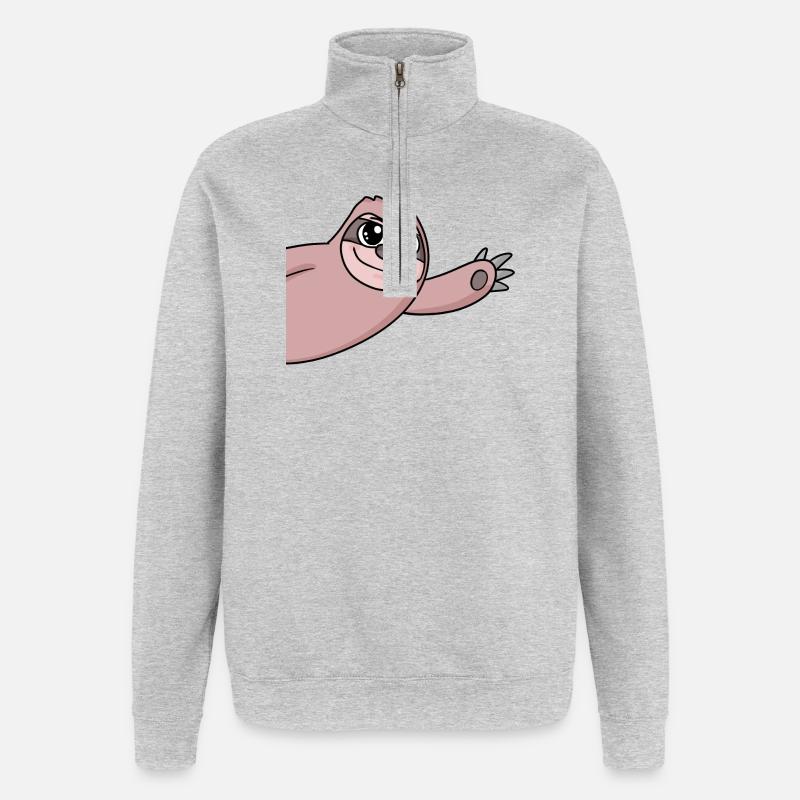 Faultier Gruß Begrüßung - Quarter-Zip-Sweatshirt - Grau meliert