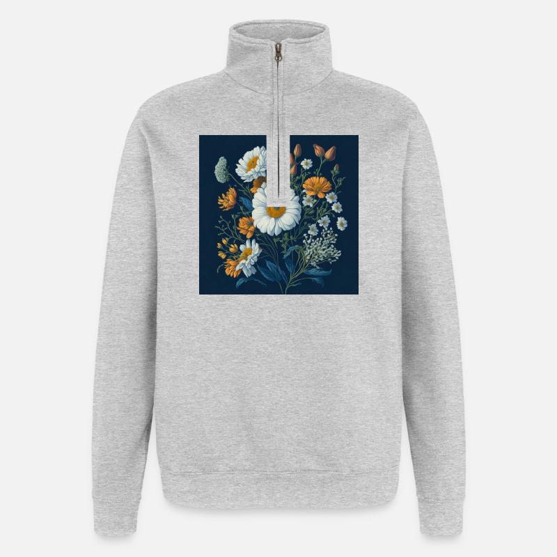 Blumen - Quarter-Zip-Sweatshirt - Grau meliert