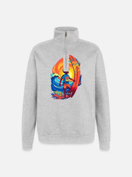 Surfer with sunbeam motif - Quarter-Zip Sweatshirt - heather grey