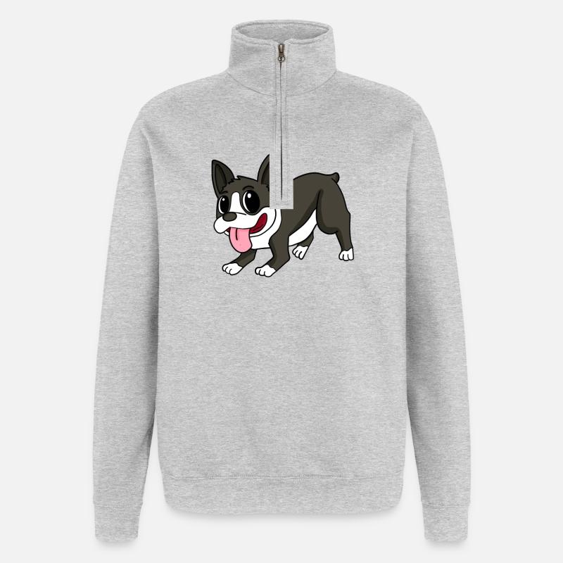 Boston Terrier Dog Races Chiens - Sweat à zip 1/4 - gris chiné