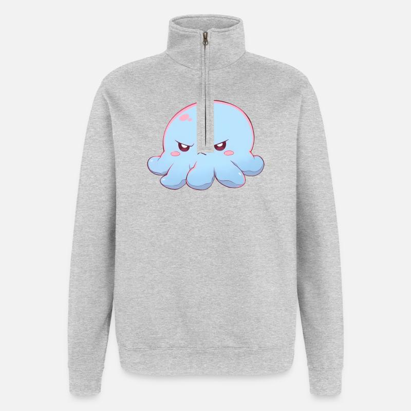 Blue grumpy octopus - Quarter-Zip-Sweatshirt - Grau meliert