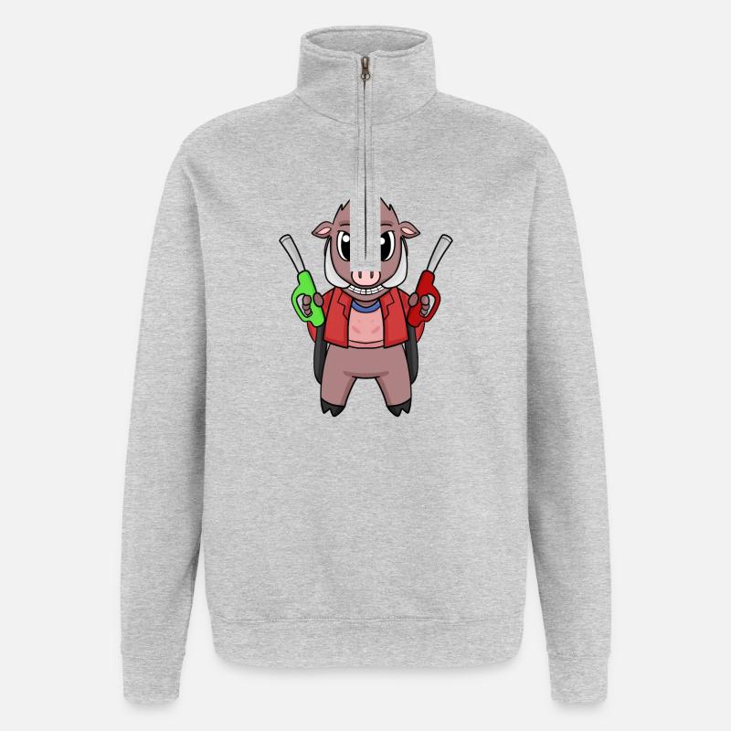 Préposé à la station-service Sanglier-service - Sweat à zip 1/4 - gris chiné