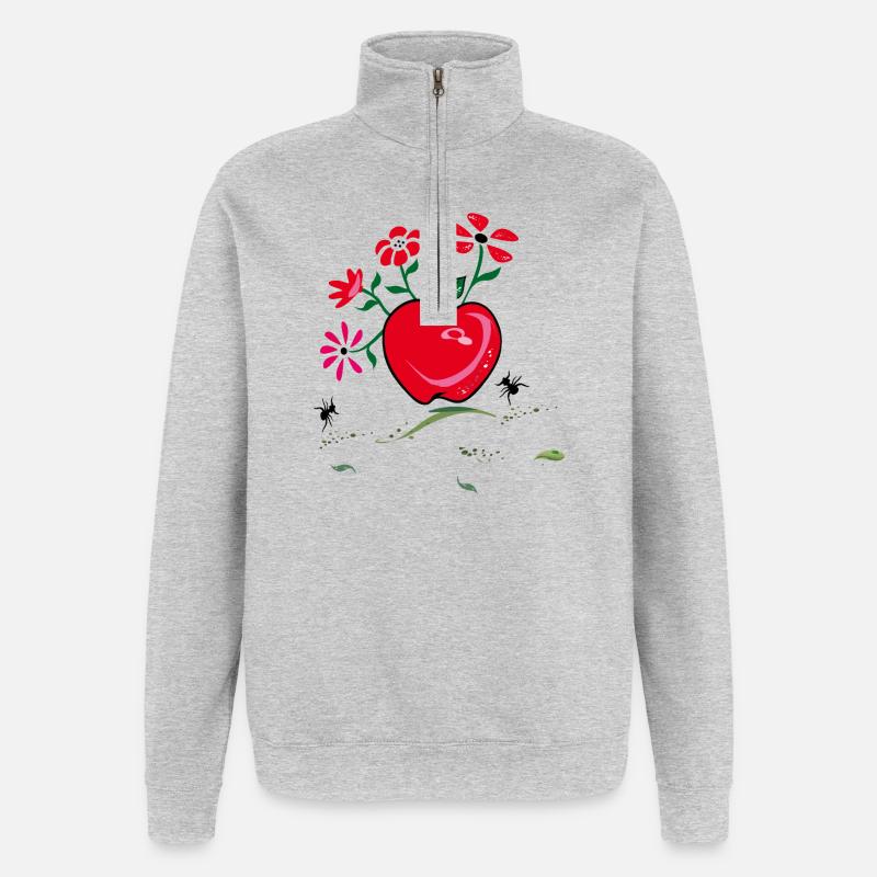Pomme, Salutation Fleur, Fourmis - Sweat à zip 1/4 - gris chiné