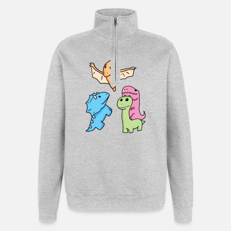 Dinosaurier - Quarter-Zip-Sweatshirt - Grau meliert