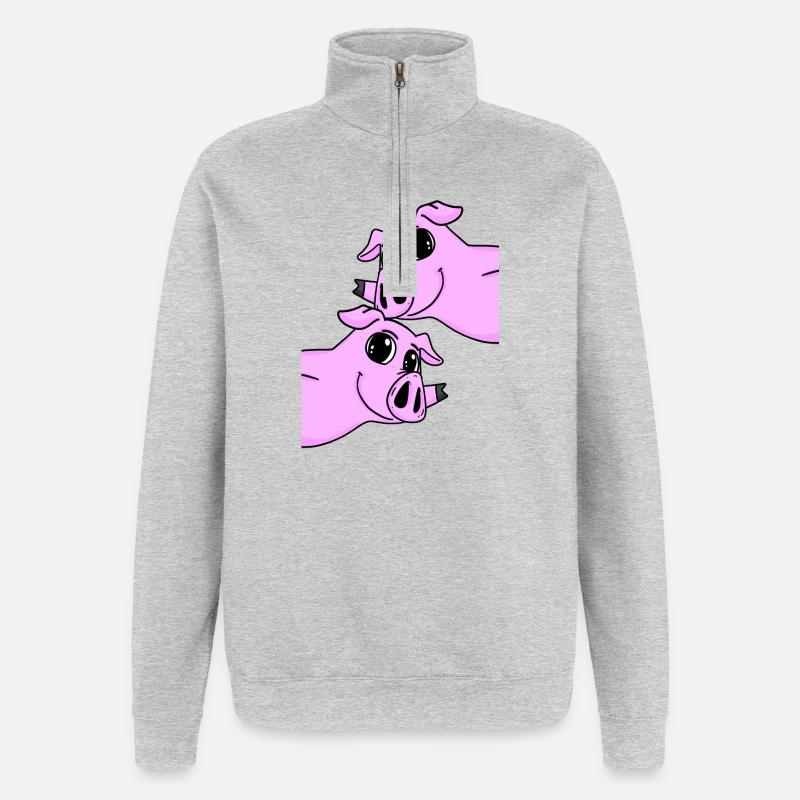 Cochons - Sweat à zip 1/4 - gris chiné