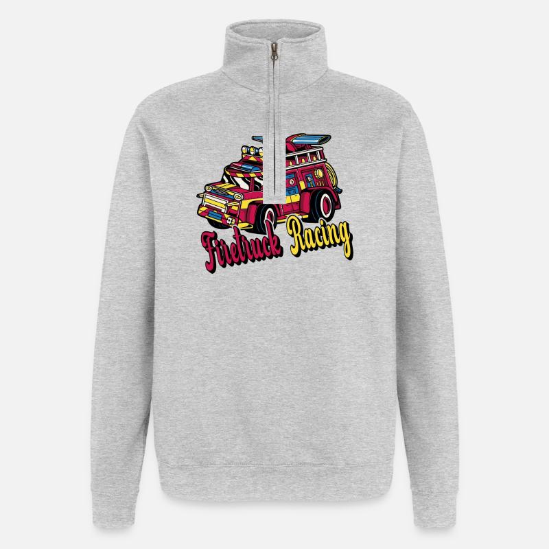 Course de camions de pompiers - Sweat à zip 1/4 - gris chiné