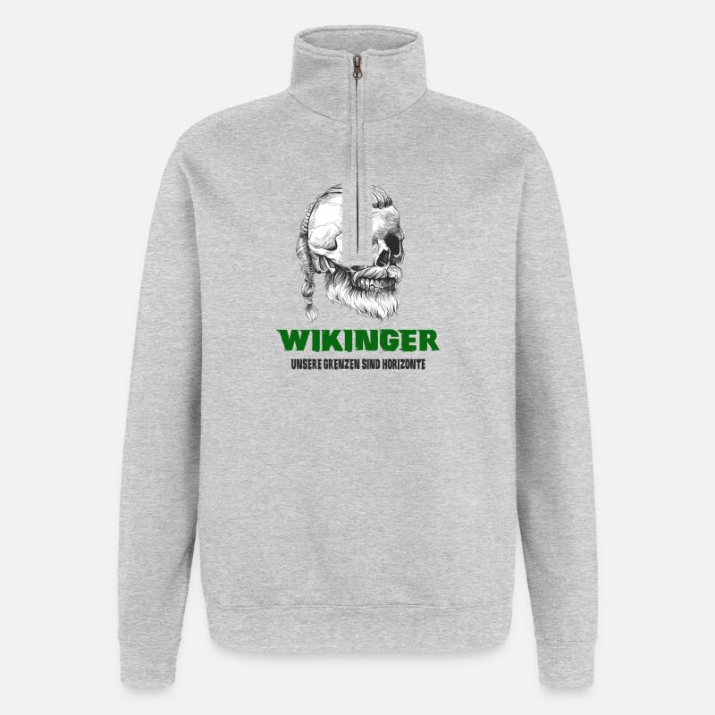 Wikinger Totenkopf Design - Quarter-Zip-Sweatshirt - Grau meliert