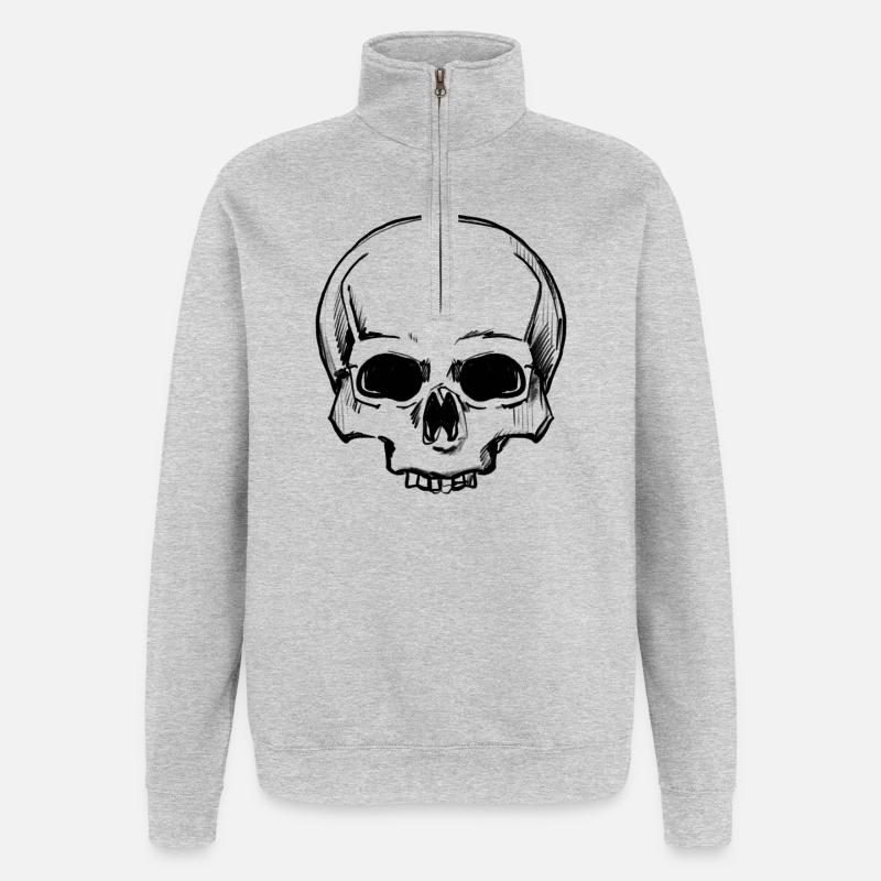 Crâne simple - Sweat à zip 1/4 - gris chiné