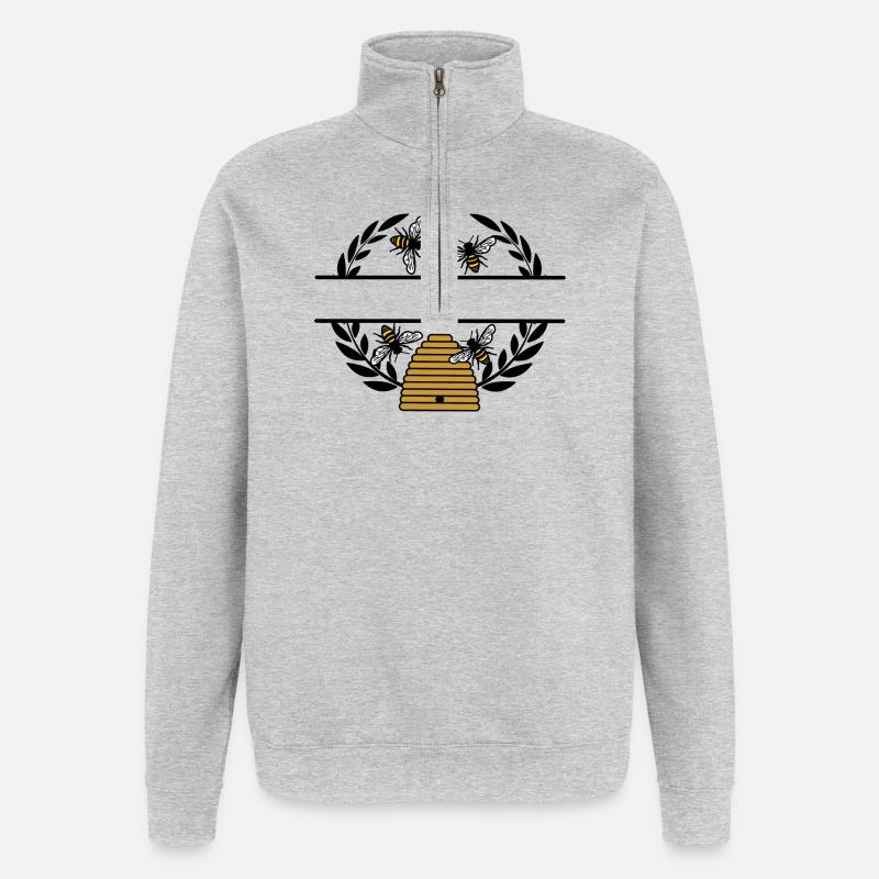 Bannière d’abeille avec ruche - Sweat à zip 1/4 - gris chiné