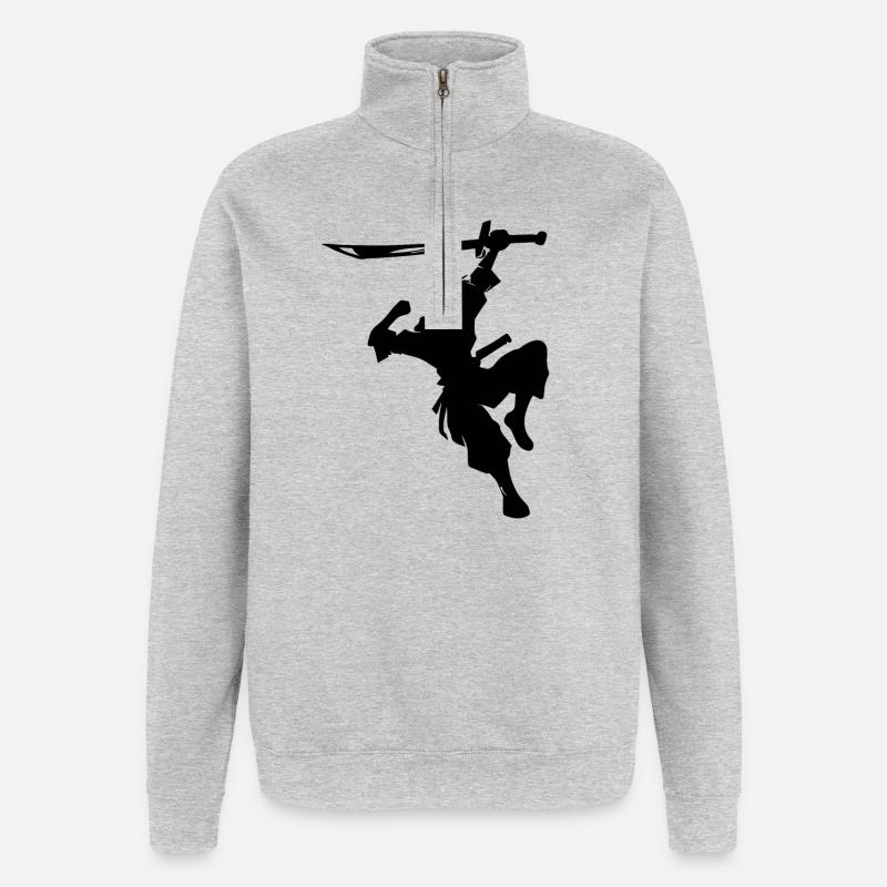 kung fu fighter - Quarter-Zip-Sweatshirt - Grau meliert