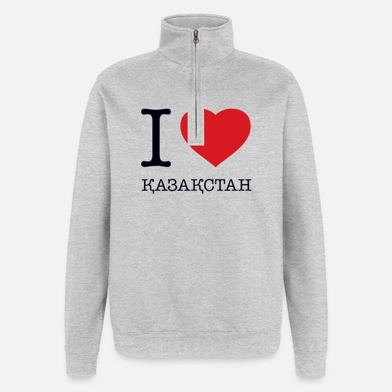 I LOVE KAZAKHSTAN Kasachstan - Quarter-Zip-Sweatshirt - Grau meliert