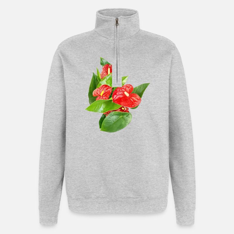 Rote Anthurien Floraledition - Quarter-Zip-Sweatshirt - Grau meliert