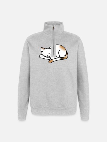 Little cat napping - Quarter-Zip Sweatshirt - heather grey