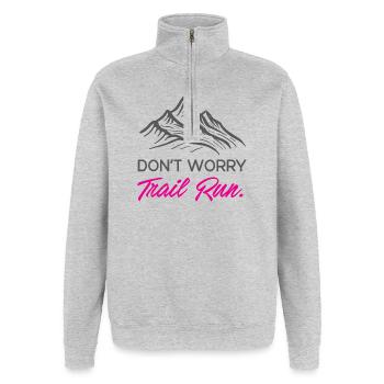Mach dir keine Sorgen. Trailrun. - Quarter-Zip-Sweatshirt - Grau meliert - Vorne - AI Model Female 172 light (172cm) & AI Model Male 178 dark (178cm)