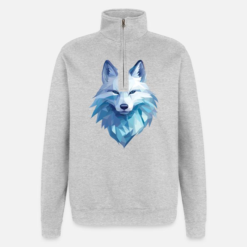 Polarfuchs im Polygon Stil - Quarter-Zip-Sweatshirt - Grau meliert