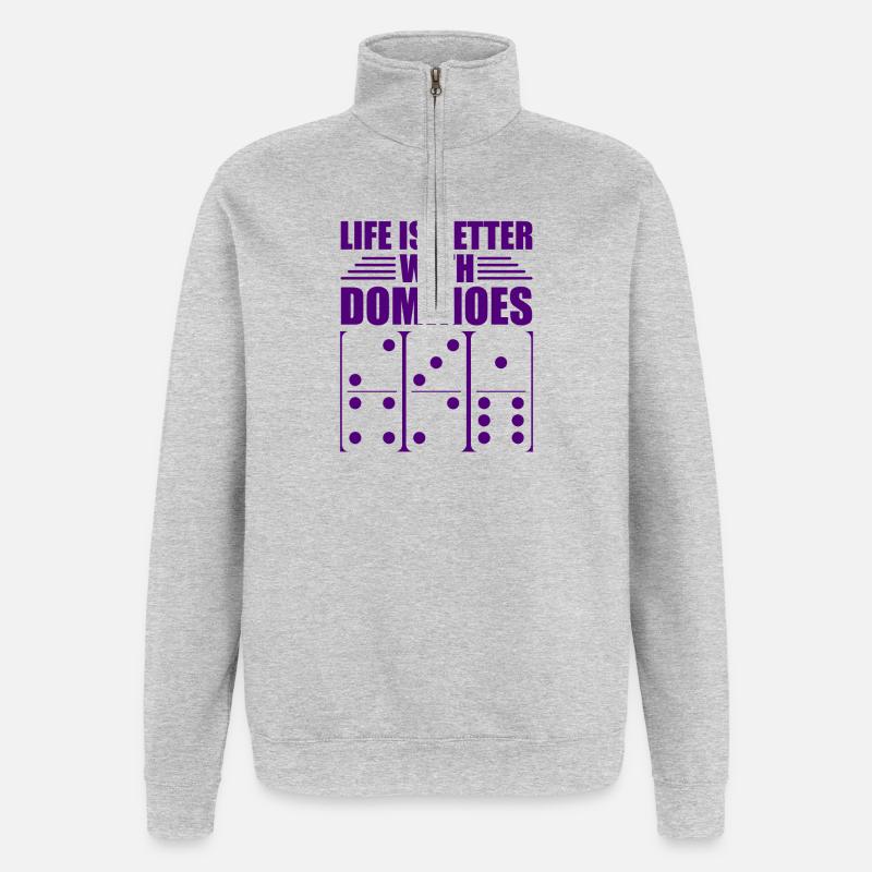 Conception de domino - Sweat à zip 1/4 - gris chiné