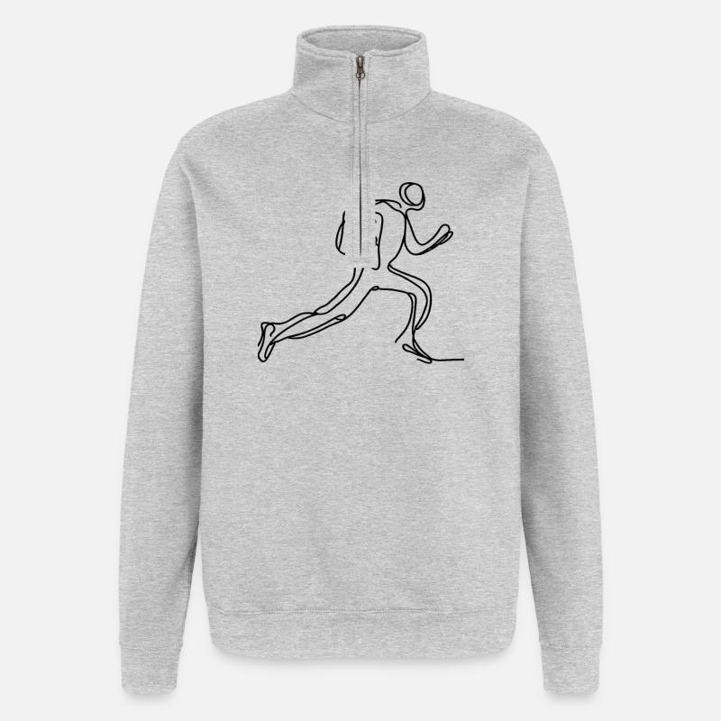 Running One Line Art - Quarter-Zip-Sweatshirt - Grau meliert