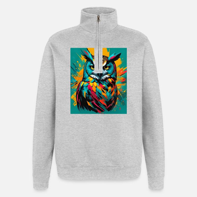 Eule - Quarter-Zip-Sweatshirt - Grau meliert
