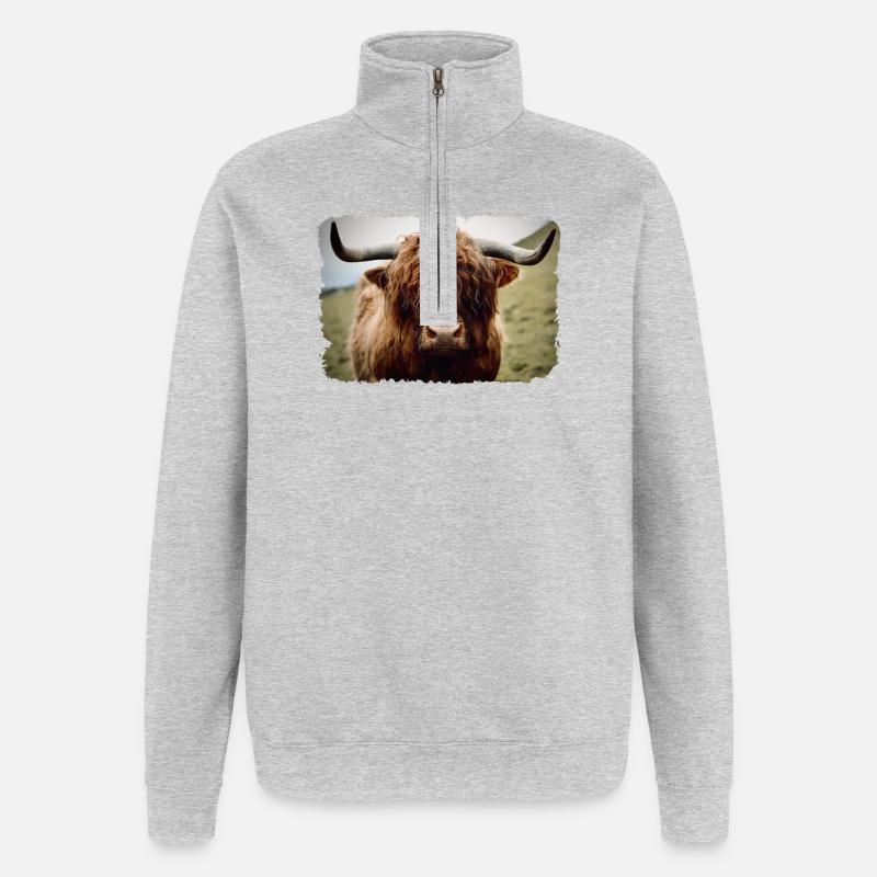 Hochlandrind - Quarter-Zip-Sweatshirt - Grau meliert