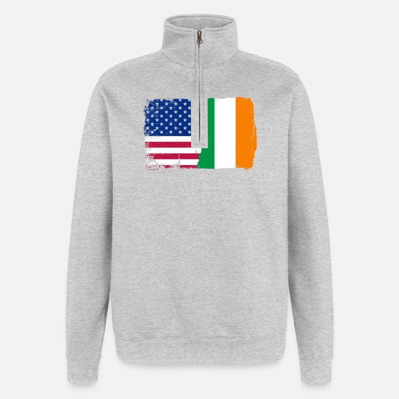 Fusion de drapeaux : étoiles et trèfle - Sweat à zip 1/4 - gris chiné